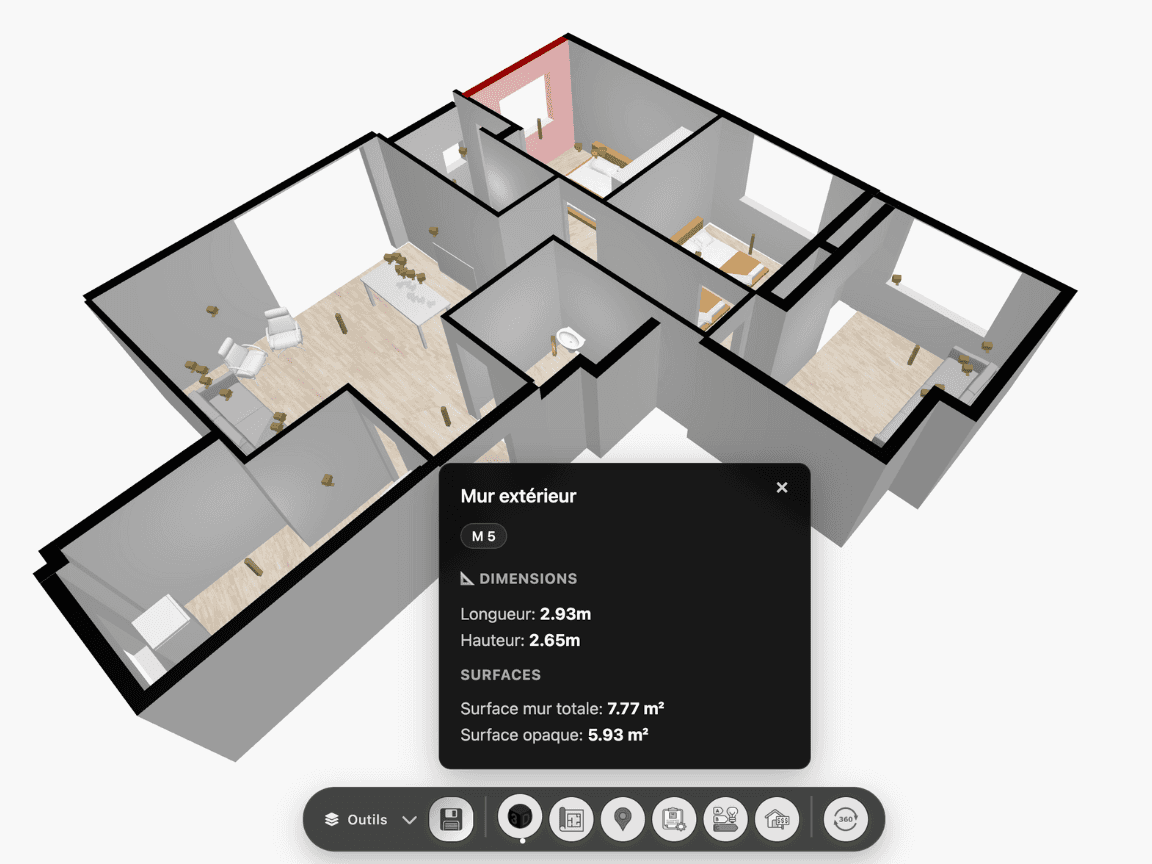 Maquette 3D d'un logement générée avec MakePlan