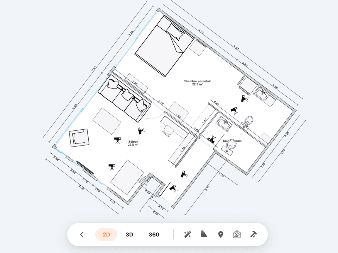 Plan 2D d'un logement généré automatiquement avec MakePlan