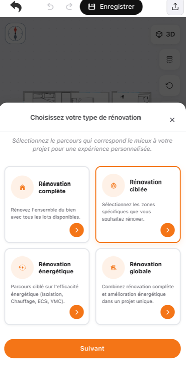 The four renovation paths offered when starting an estimate