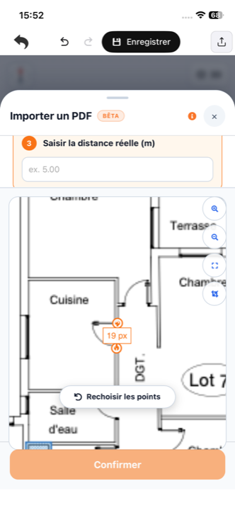 Saisie de la distance réelle en mètres entre les deux points