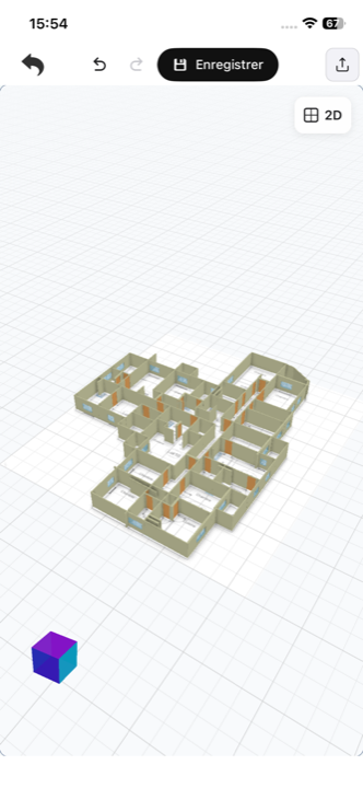 Le même plan en vue 3D, où les murs non fermés se repèrent immédiatement